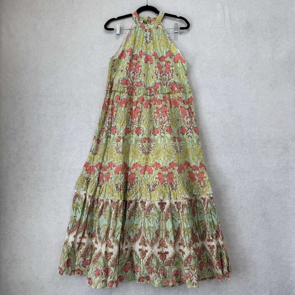 Ash & Eden Dress Womens Small Multicolor Floral Halter Tiered Maxi Boho Cotton